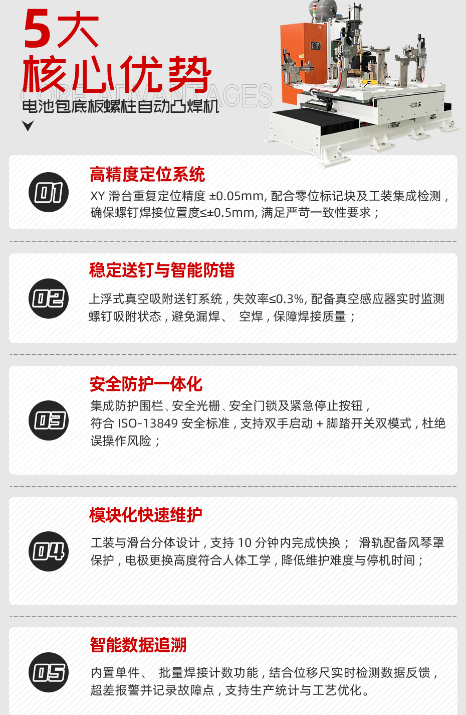 電池包底板螺柱自動凸焊機詳情核心優勢