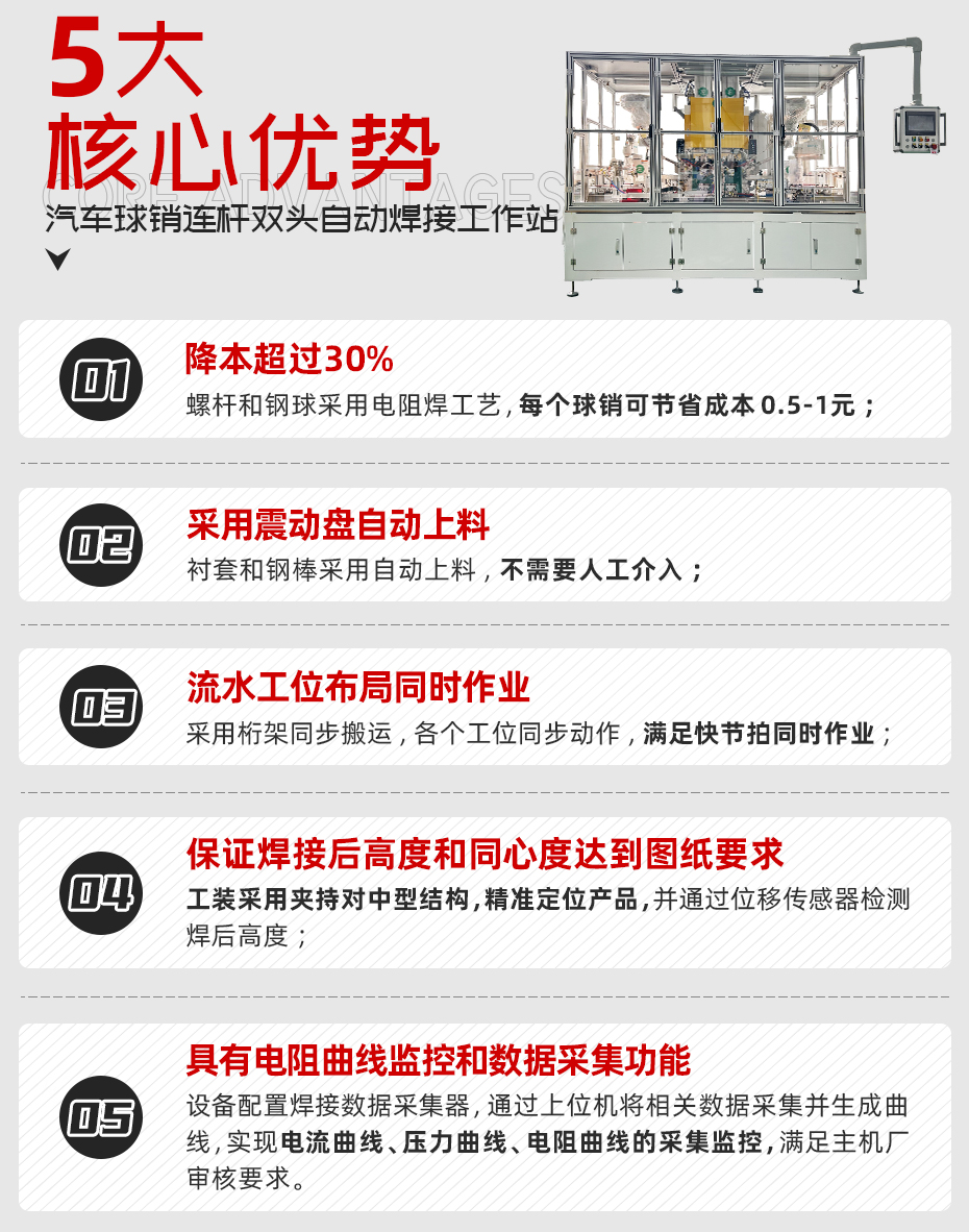 汽車球銷連桿雙頭自動焊接工作站詳情核心優(yōu)勢